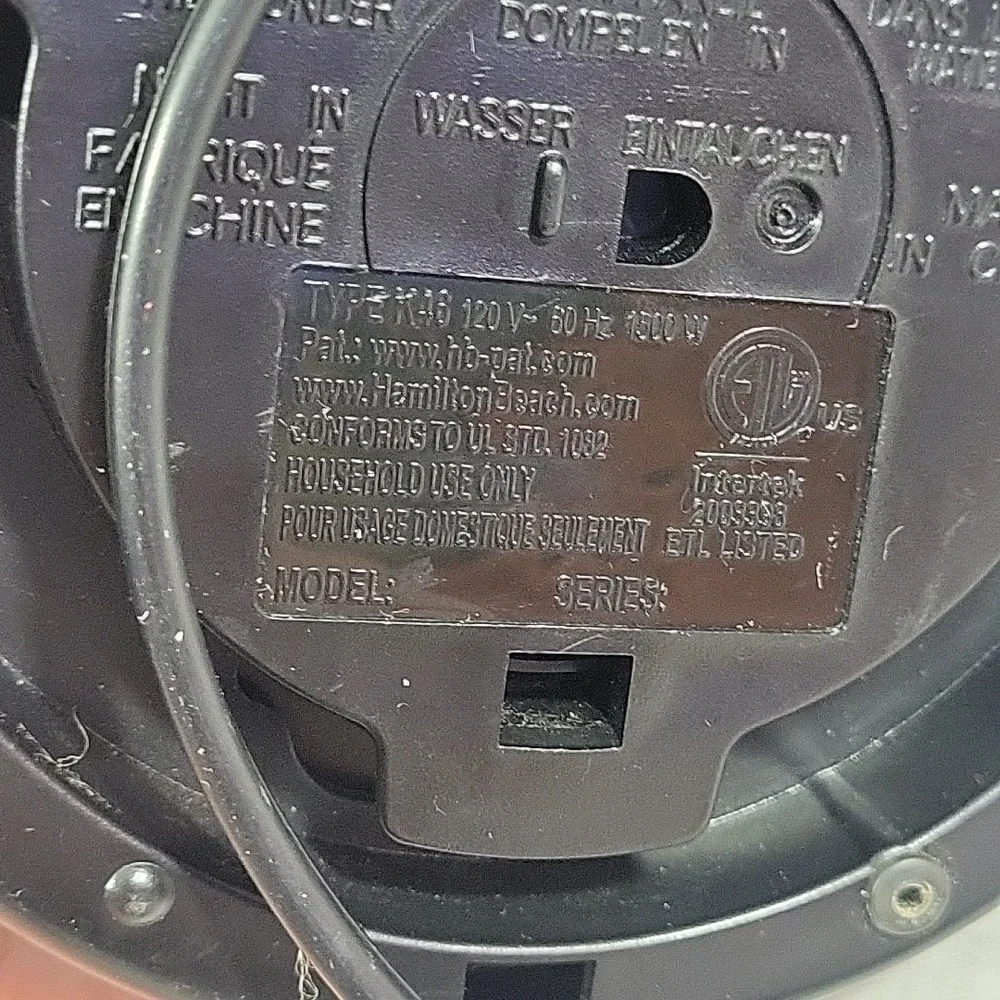 Hamilton Beach Kettle Type K46 Replacement Power Base Motor Black